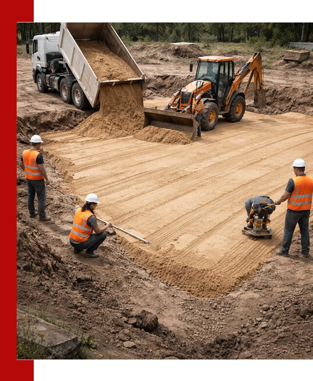 Устройство песчаной подушки для фундаментов и дорог в Салехарде